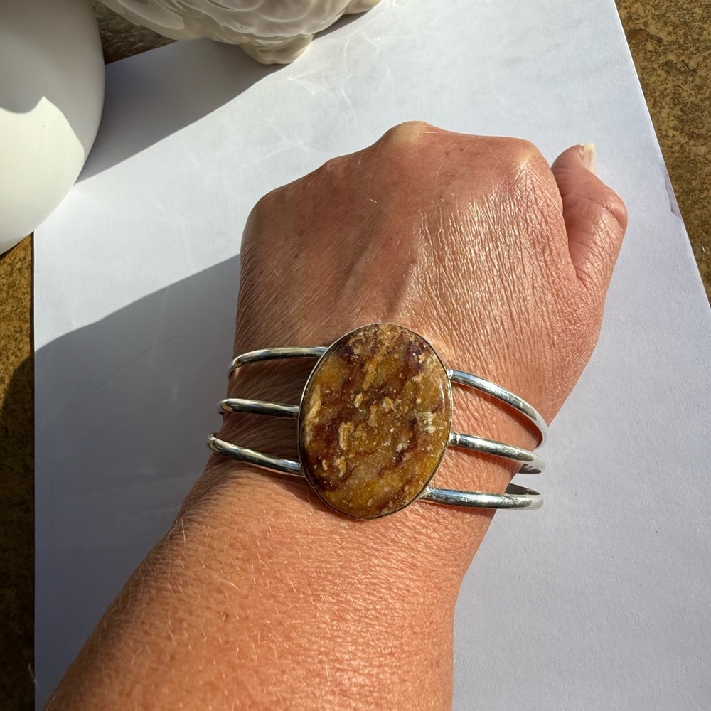 New Sterling Silver Ocean Jasper Adjustable Cuff Bracelet Handmade